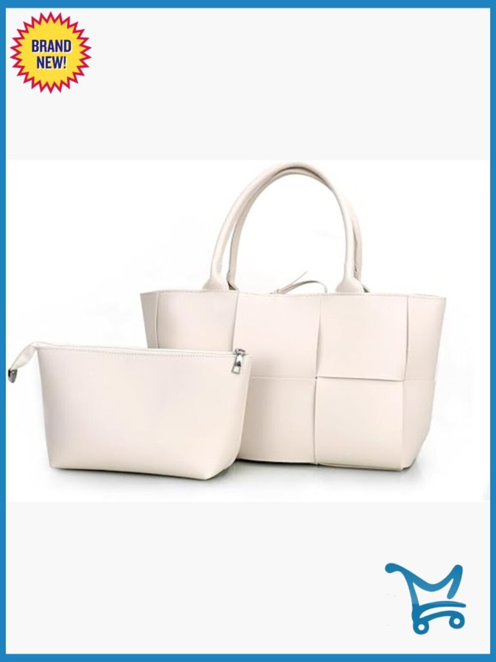 Vegan Leather Woven Satchel Tote Shoulder Bag with Clutch
